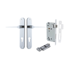 Door Lever Como Oval Euro Pair Polished Chrome CTC85mm L119xP59mm BPH240xW40mm Mortice Lock Euro Polished Chrome CTC85mm Backset 60mm, Euro Cylinder Key Thumb 5 Pin Polished Chrome 65mm KA4 in Polished Chrome