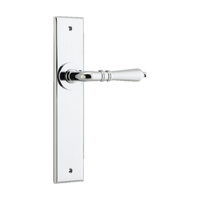Door Lever Sarlat Chamfered Latch Polished Chrome H240xW50xP55mm in Polished Chrome