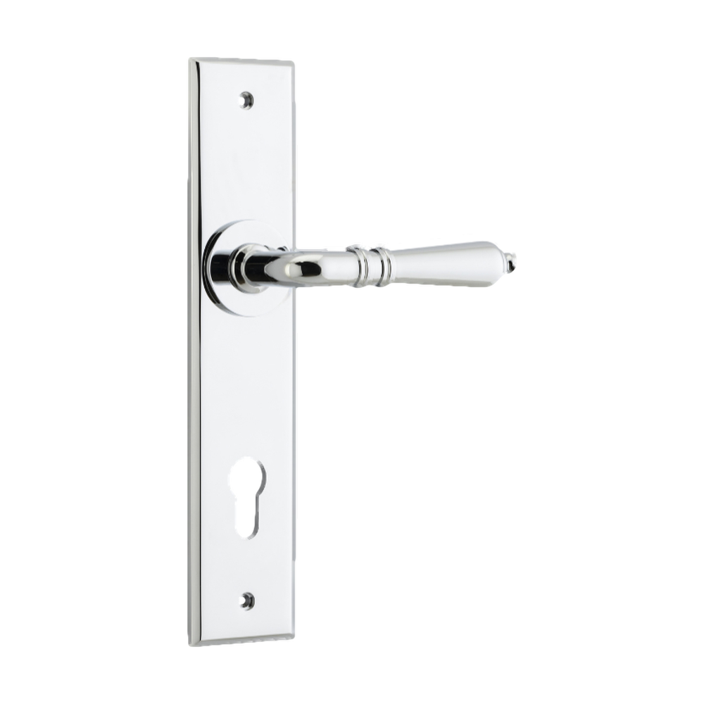 Door Lever Sarlat Chamfered Euro Polished Chrome H240xW50xP55mm in Polished Chrome