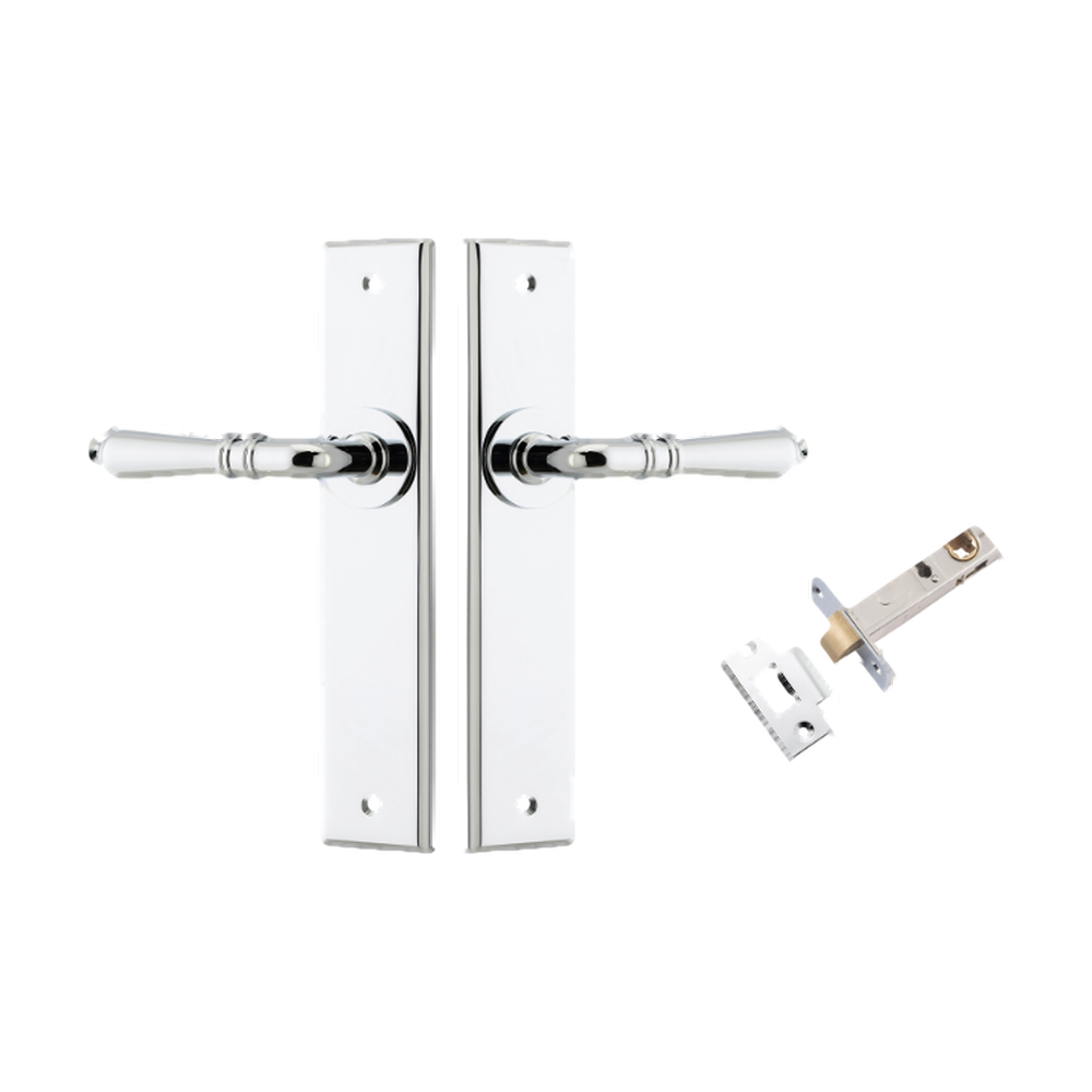 Door Lever Sarlat Chamfered Polished Chrome L111xP55mm BPH240xW50mm Passage Kit Tube Latch Split Cam 'T' Striker Polished Chrome Backset 60mm in Polished Chrome