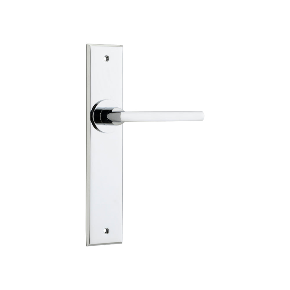 Pair of Iver Baltimore lever door handles with chamfered backplates, featuring a sleek LHTR11782 design for stylish interior doors.