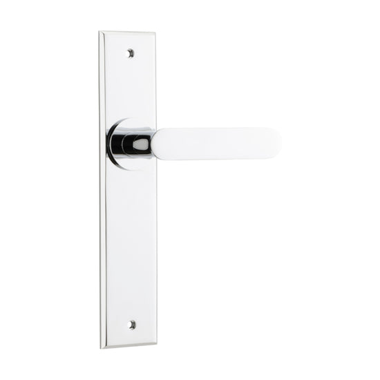 Door Lever Bronte  on Long Backplate Polished Chrome H240xW50xP55mm in Polished Chrome