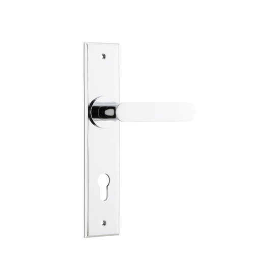 Door Lever Bronte Chamfered Euro Polished Chrome H240xW50xP55mm in Polished Chrome