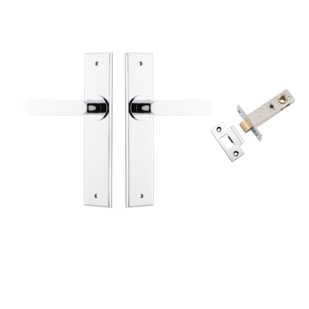 Door Lever Bronte Chamfered Polished Chrome L117xP55mm BPH240xW50mm Passage Kit, Tube Latch Split Cam 'T' Striker Polished Chrome Backset 60mm in Polished Chrome