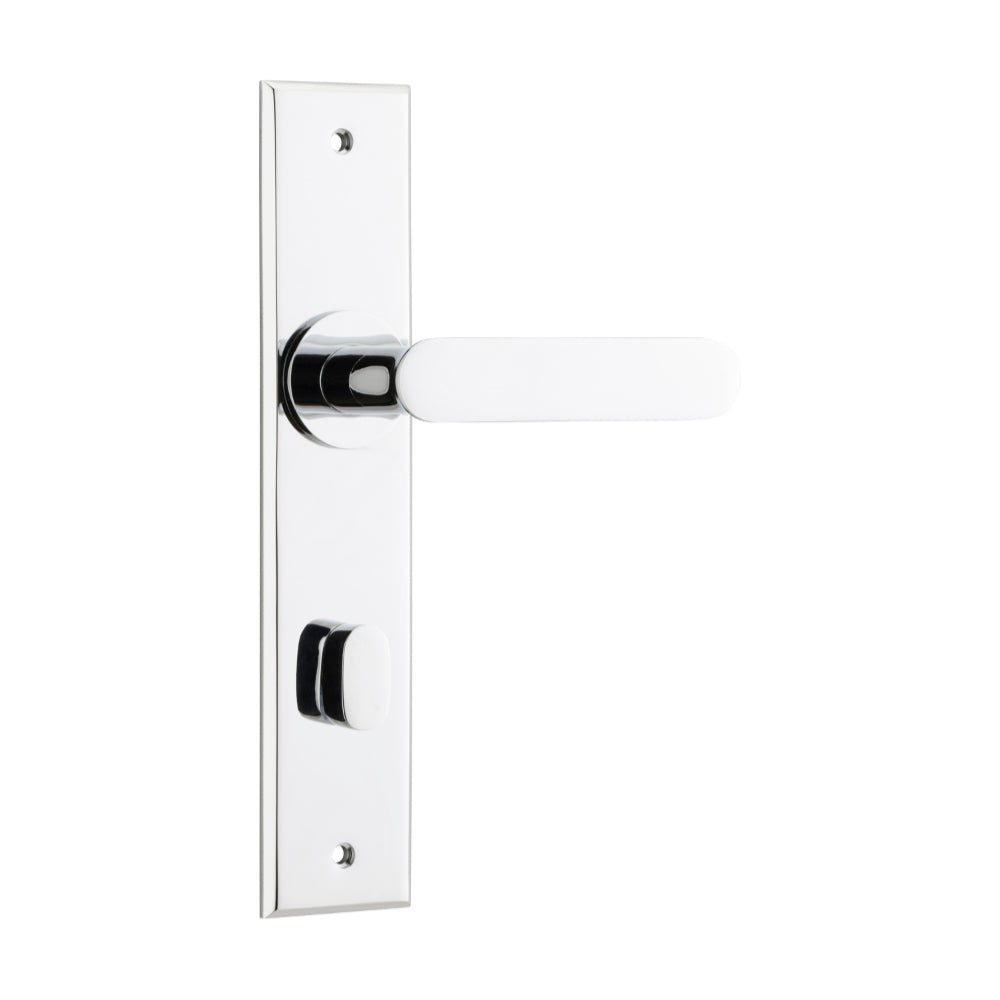Door Lever Bronte Chamfered Privacy Polished Chrome H240xW50xP55mm in Polished Chrome