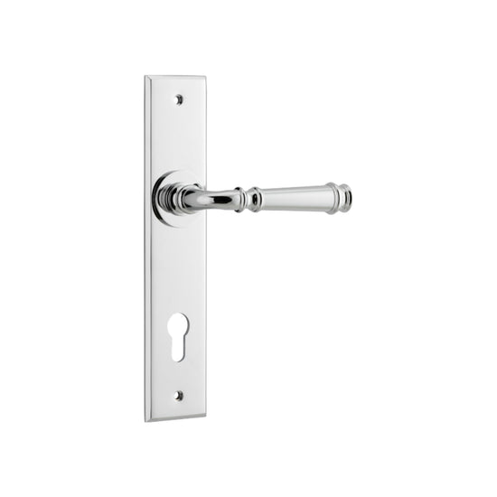 Door Lever Verona Chamfered Euro Polished Chrome CTC85mm H240xW50xP59mm in Polished Chrome