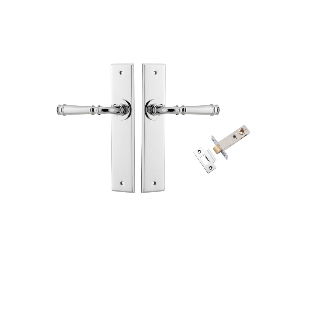 Door Lever Verona Chamfered Polished Chrome L122xP58mm BPH240xW50mm Passage Kit Tube Latch Split Cam 'T' Striker Polished Chrome Backset 60mm in Polished Chrome