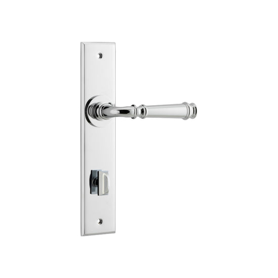Door Lever Verona Chamfered Privacy Polished Chrome CTC85mm H240xW50xP59mm in Polished Chrome