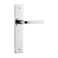 Door Lever Annecy Chamfered Latch Polished Chrome H240xW50xP65mm in Polished Chrome