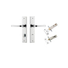 Door Lever Annecy Chamfered Privacy Polished Chrome CTC85mm L117xP65mm BPH240xW50mm Privacy Kit Tube Latch Split Cam 'T' Striker Polished Chrome Backset 60mm, Privacy Bolt Round Bolt Polished Chrome Backset 60mm in Polished Chrome