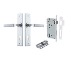 Door Lever Brunswick Chamfered Euro Pair Polished Chrome CTC85mm L120xP59mm BPH240xW50mm Mortice Lock Euro Polished Chrome CTC85mm Backset 60mm, Euro Cylinder Dual Function 5 Pin Polished Chrome 65mm KA4 in Polished Chrome