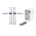 Door Lever Brunswick Chamfered Euro Pair Polished Chrome CTC85mm L120xP59mm BPH240xW50mm Mortice Lock Euro Polished Chrome CTC85mm Backset 60mm, Euro Cylinder Key Thumb 5 Pin Polished Chrome 65mm KA4 in Polished Chrome