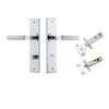 Door Lever Brunswick  Chamfered Privacy Polished Chrome CTC85mm L120xP59mm BPH240xW50mm Privacy Kit Tube Latch Split Cam 'T' Striker Polished Chrome Backset 60mm, Privacy Bolt Round Bolt Polished Chrome Backset 60mm in Polished Chrome