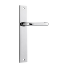 Pair of Iver Oslo lever handles on rectangular backplates, architectural hardware for doors, in a sleek modern design.