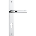 Pair of Iver Oslo Lever handles on rectangular backplates for architectural hardware, showcasing modern door hardware design.