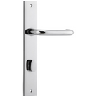Pair of Iver Oslo Lever handles on rectangular backplates, modern architectural hardware for doors, in a sleek, polished finish.