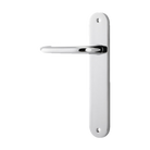 Door Lever Oslo Return Oval Latch Left Hand Fixed Polished Chrome L118xP54mm BPH240xW40mm in Polished Chrome