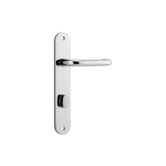 Door Lever Oslo Oval Privacy Polished Chrome CTC85mm H230xW40xP57mm in Polished Chrome