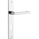 Pair of Iver Baltimore return lever handles on rectangular backplates, showing polished metal finish and modern design.