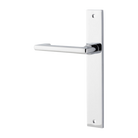 Door Lever Baltimore Return Rectangular Latch Left Hand Fixed Polished Chrome L128xP54mm BPH240xW38mm in Polished Chrome
