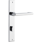 Pair of Iver Baltimore return levers on rectangular backplates, showcasing polished metal finish and modern design.