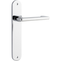 Door Lever Baltimore Return Oval Latch Pair Polished Chrome H240xW40xP58mm in Polished Chrome