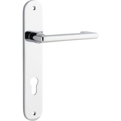 Door Lever Baltimore Return Oval Euro Pair Polished Chrome CTC85mm H240xW40xP58mm in Polished Chrome