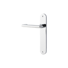 Door Lever Baltimore Return Oval Latch Left Hand Fixed Polished Chrome L128xP54mm BPH240xW40mm in Polished Chrome