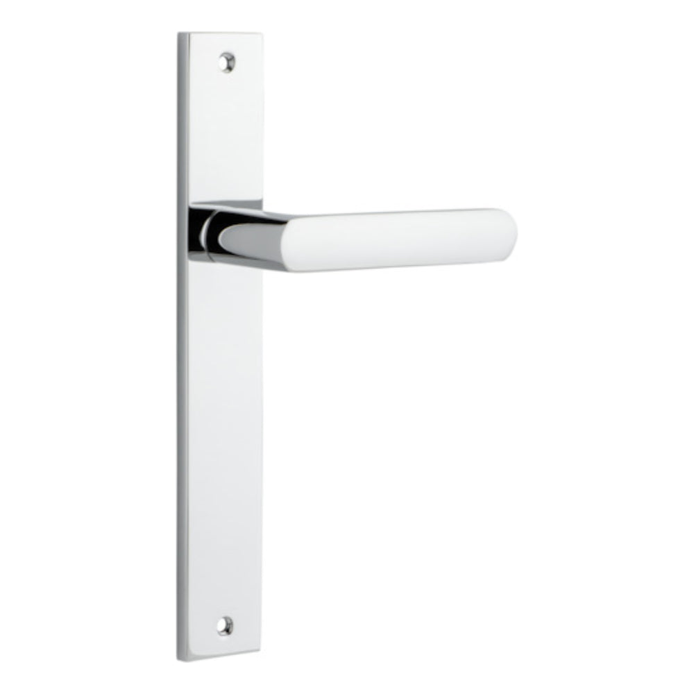 Door Lever Osaka on Long Backplate Pair Polished Chrome H240xW38xP55mm in Polished Chrome
