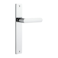 Door Lever Osaka on Long Backplate Pair Polished Chrome H240xW38xP55mm in Polished Chrome