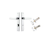 Door Lever Osaka Rectangular Privacy Pair Polished Chrome CTC85mm H240xW38xP55mm Privacy Kit, Tube Latch Split Cam 'T' Striker Polished Chrome Backset 60mm, Privacy Bolt Round Bolt Polished Chrome Backset 60mm in Polished Chrome