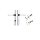 Door Lever Osaka Rectangular Privacy Pair Polished Chrome CTC85mm H240xW38xP55mm Privacy Kit, Tube Latch Split Cam 'T' Striker Polished Chrome Backset 60mm, Privacy Bolt Round Bolt Polished Chrome Backset 60mm in Polished Chrome