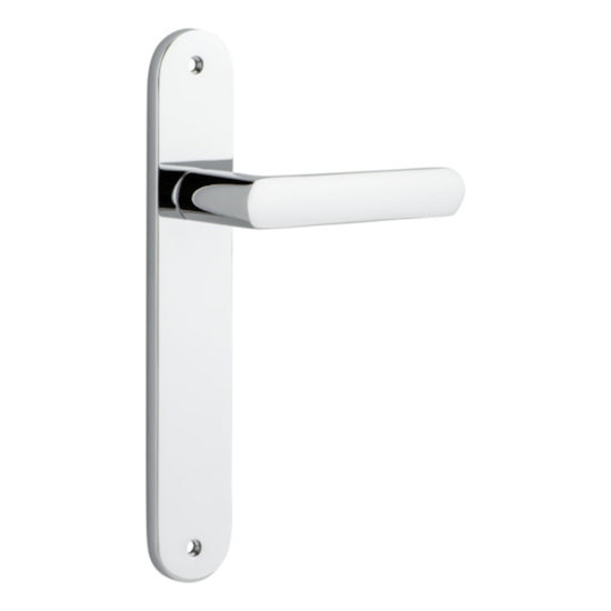 Door Lever Osaka Oval Latch Pair Polished Chrome H240xW40xP55mm in Polished Chrome