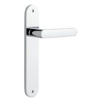 Door Lever Osaka Oval Latch Pair Polished Chrome H240xW40xP55mm in Polished Chrome