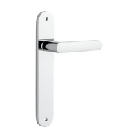 Door Lever Osaka Oval Latch Pair Polished Chrome H240xW40xP55mm in Polished Chrome