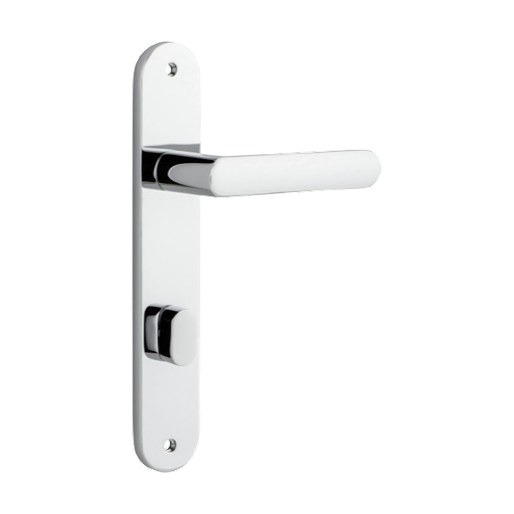 Door Lever Osaka Oval Privacy Pair Polished Chrome CTC85mm H240xW40xP55mm in Polished Chrome