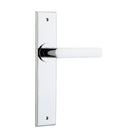 Door Lever Osaka Chamfered Latch Pair Polished Chrome H240xW50xP55mm in Polished Chrome