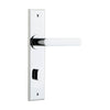 Door Lever Osaka Chamfered Privacy Pair Polished Chrome CTC85mm H240xW50xP55mm in Polished Chrome