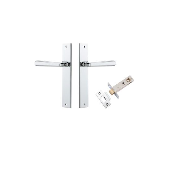 Door Lever Copenhagen Rectangular Latch Pair Polished Chrome H240xW38xP61mm Passage Kit, Tube Latch Split Cam 'T' Striker Polished Chrome Backset 60mm in Polished Chrome