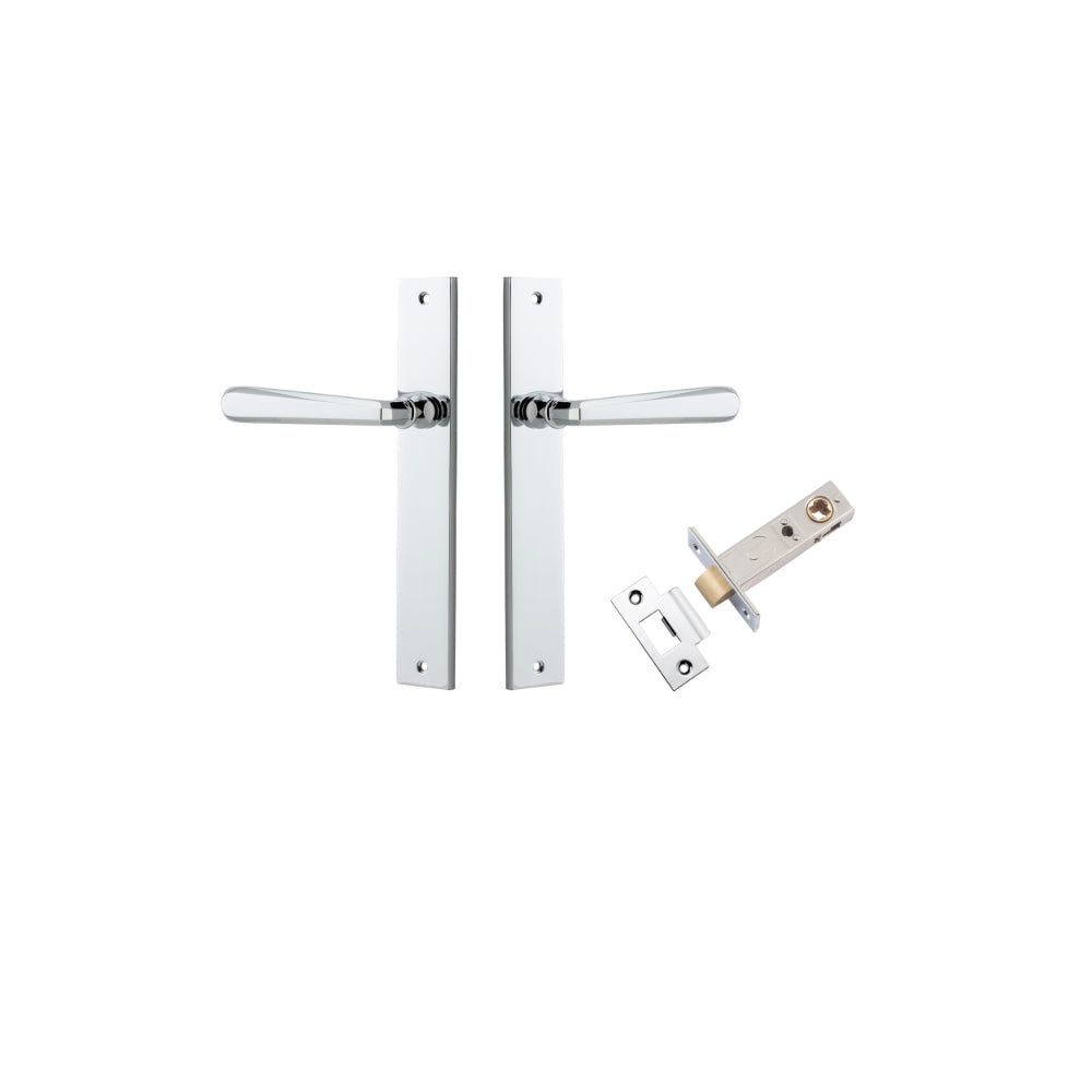 Door Lever Copenhagen Rectangular Latch Pair Polished Chrome H240xW38xP61mm Passage Kit, Tube Latch Split Cam 'T' Striker Polished Chrome Backset 60mm in Polished Chrome