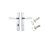 Door Lever Copenhagen Rectangular Privacy Pair Polished Chrome CTC85mm H240xW38xP61mm Inbuilt Privacy Kit, Tube Latch Split Cam 'T' Striker Polished Chrome Backset 60mm, Privacy Bolt Round Bolt Polished Chrome Backset 60mm in Polished Chrome