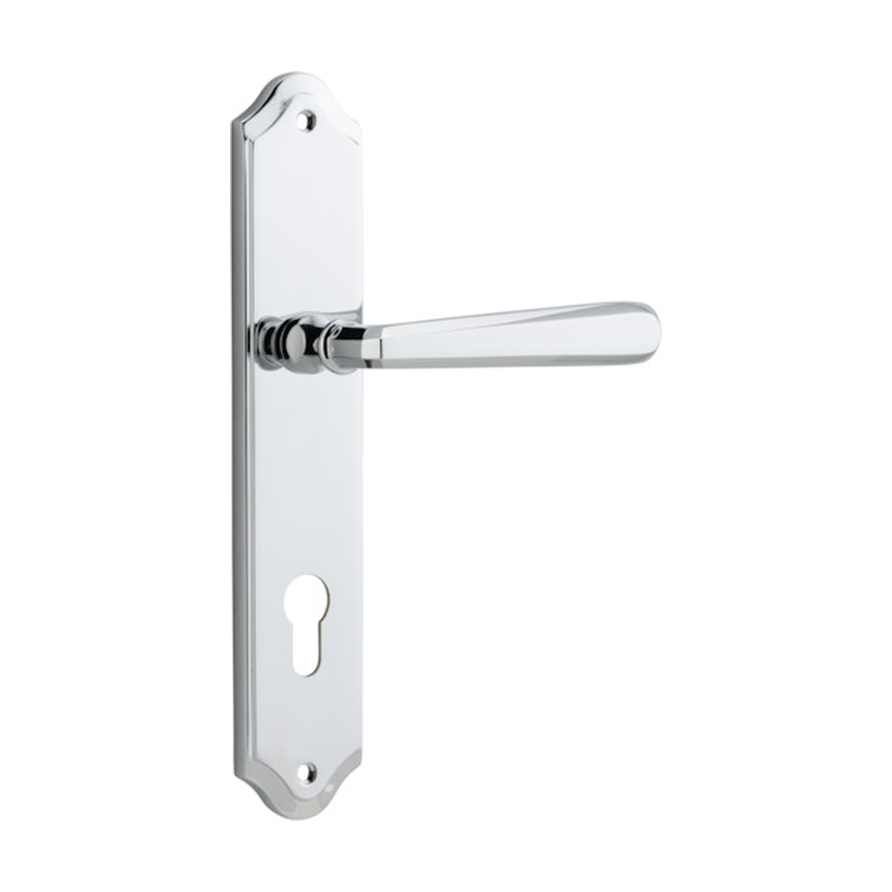 Door Lever Copenhagen Shouldered Euro Pair Polished Chrome CTC85mm H250xW48xP61mm in Polished Chrome