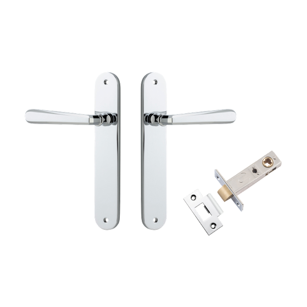 Door Lever Copenhagen Oval Latch Pair Polished Chrome H240xW40xP61mm Passage Kit Tube Latch Split Cam 'T' Striker Polished Chrome Backset 60mm in Polished Chrome