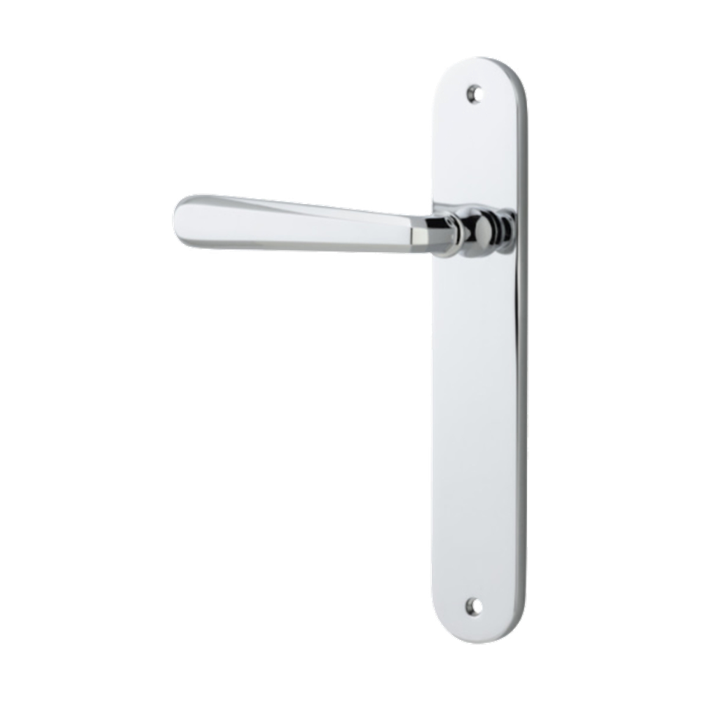 Door Lever Copenhagen Oval Latch Left Hand Fixed Polished Chrome L120xP57mm BPH240xW40mm in Polished Chrome