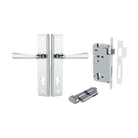 Pair of Iver Copenhagen lever door handles on stepped backplates, featuring sleek, modern architectural hardware design.