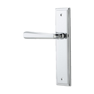 Pair of Iver Copenhagen lever door handles on stepped backplates, showcasing sleek modern architectural hardware design.