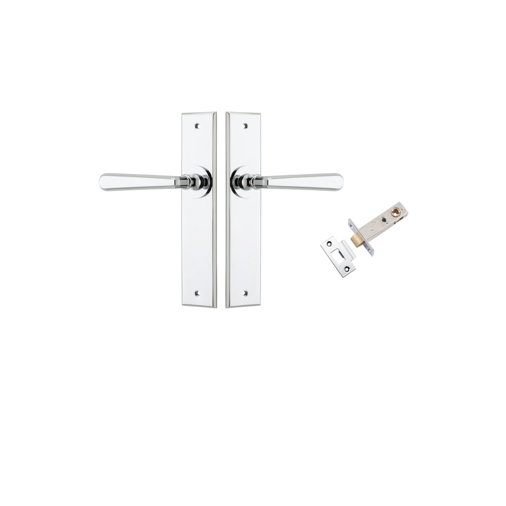 Door Lever Copenhagen Chamfered Polished Chrome L120xP59mm BPH240xW50mm Passage Kit Tube Latch Split Cam 'T' Striker Polished Chrome Backset 60mm in Polished Chrome