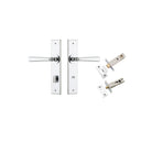 Door Lever Copenhagen Chamfered Privacy Polished Chrome CTC85mm L120xP59mm BPH240xW50mm Privacy Kit Tube Latch Split Cam 'T' Striker Polished Chrome Backset 60mm, Privacy Bolt Round Bolt Polished Chrome Backset 60mm in Polished Chrome