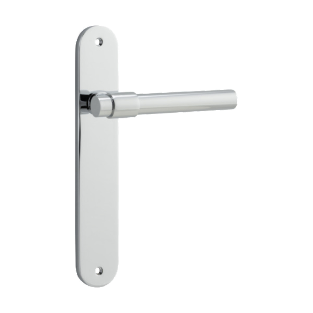 Door Lever Helsinki Oval Latch Pair Polished Chrome H240xW40xP44mm in Polished Chrome