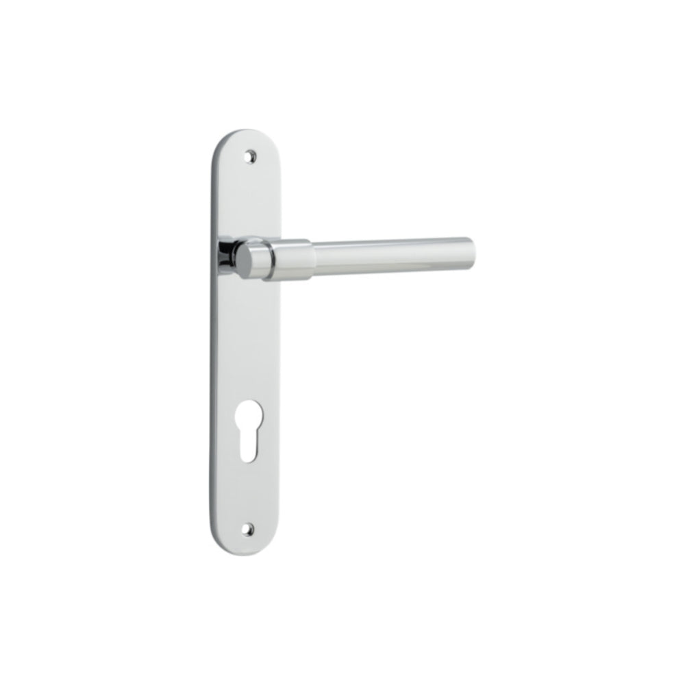 Door Lever Helsinki Oval Euro Pair Polished Chrome CTC85mm H240xW40xP44mm in Polished Chrome